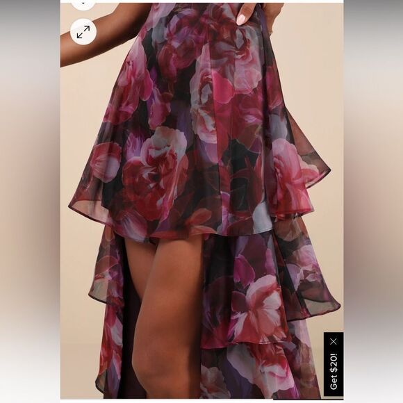 Lulus Stylish Decision Black And Magenta Floral Ruffled Maxi Dress - Picture 4 of 4